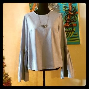 Cute and casual bell sleeve skinny stripe top